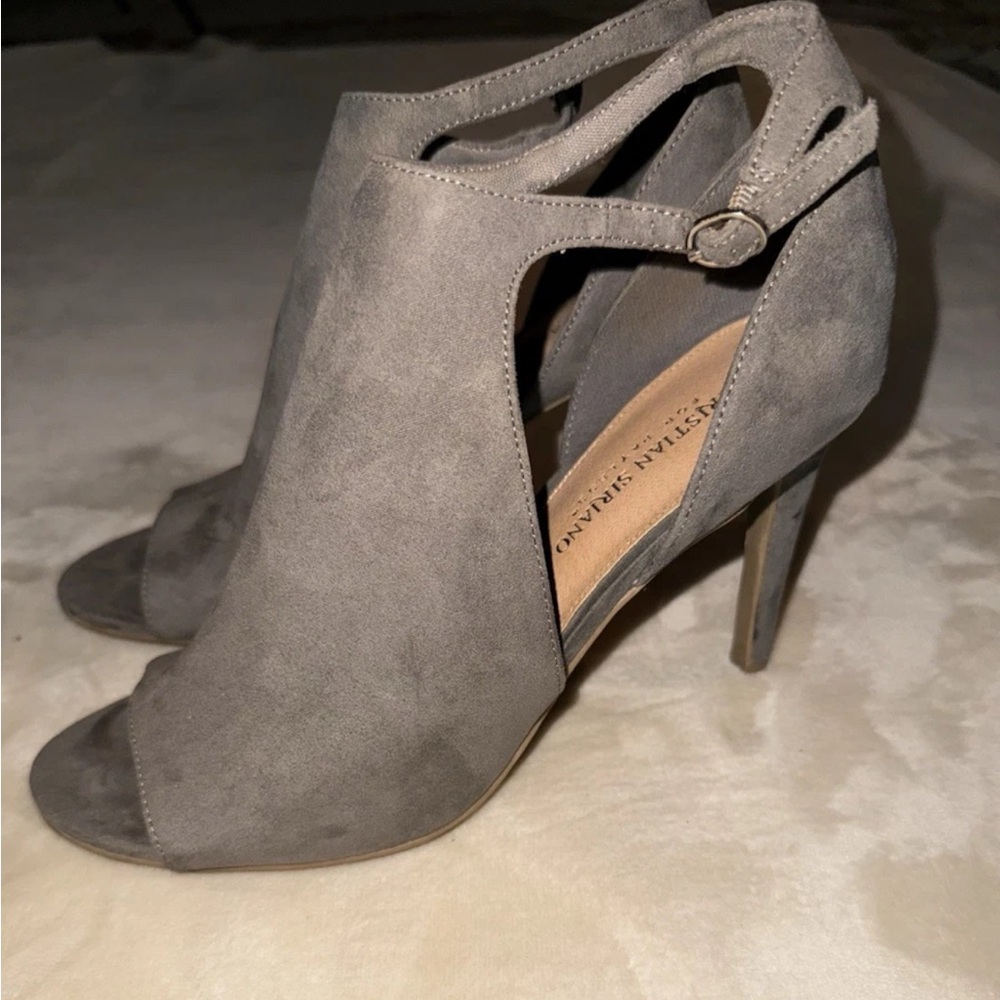 Christian Siriano Grey Suede Strap Stilettos- Size 9.5